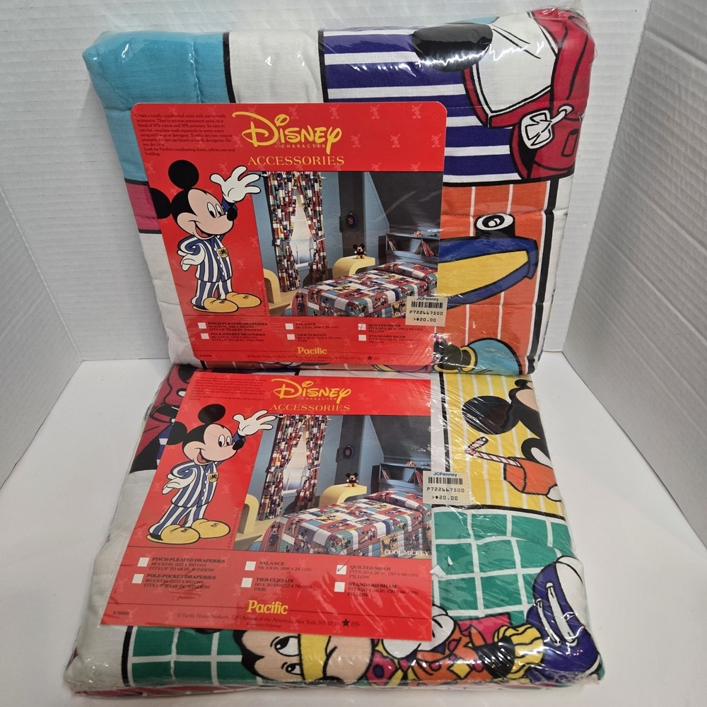 2‎ New Vintage 80s Disney Mickey Mouse Quilted Sham Pillow Pacific Home USA Made
